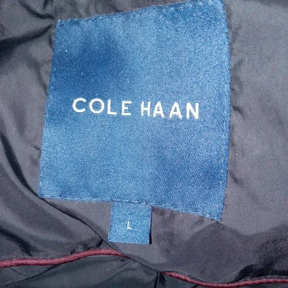 Cole Haan Black Women's Down Coat Jacket with Knit Collar size Large - Picture 10 of 12